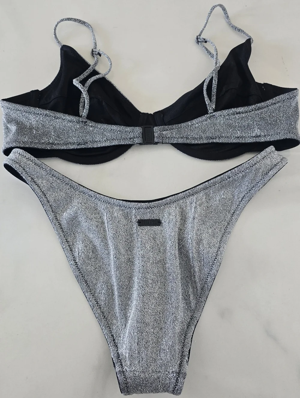 Triangl Swimwear Lina Cheeky Sparkle Silver Bikini Set